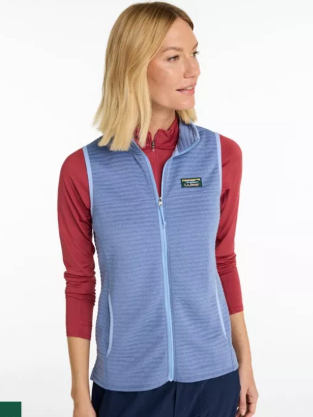 LL Bean Womens Blue Air Light Vest Puffy Ribbed Full-Zip Running Hiking X-Small